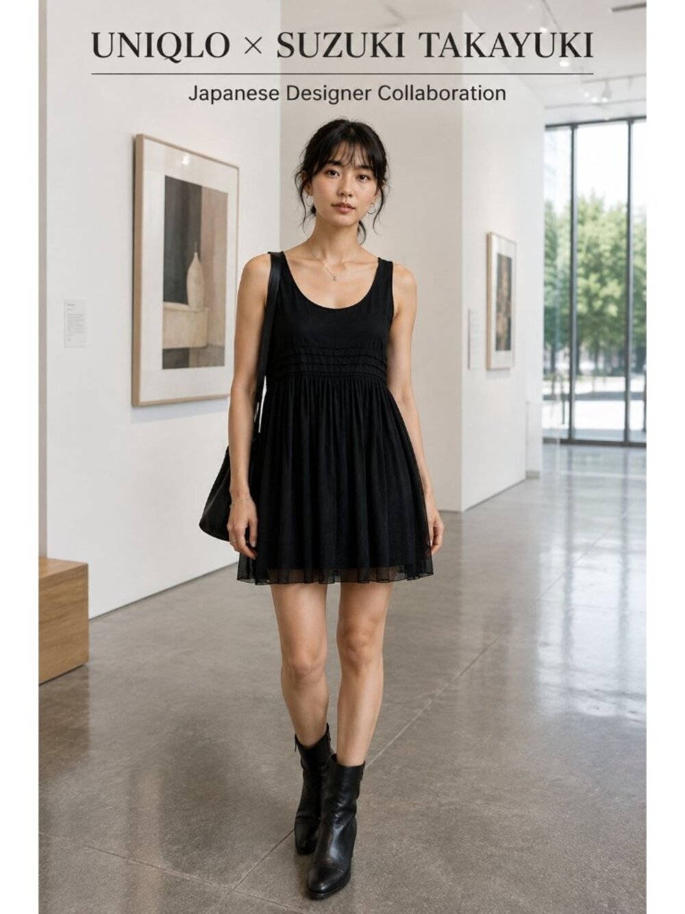 UNIQLO UT X Suzuki Takayuki Dress S Black Pleated Mesh Japanese Designer